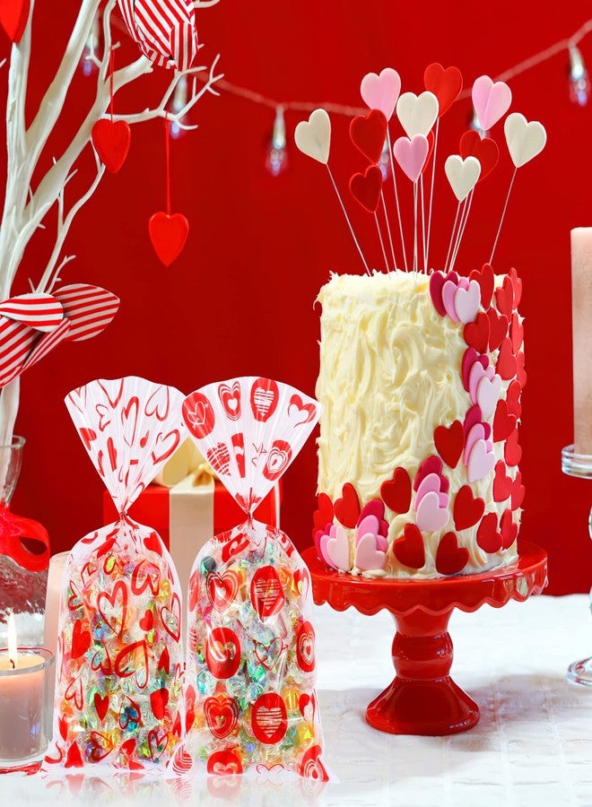 Qpout 100 Pieces Valentine's Day Cellophane Treats Bags, Love Heart Lips Design Valentines Party Candy Goodies Plastic Packing Bags for Valentines Kids Birthday Wedding Party Favor Gifts Decoration - Image 5